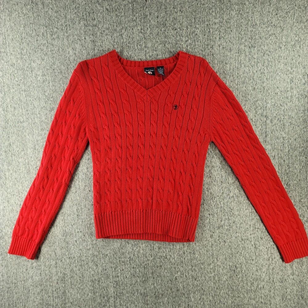 Vtg Duck Head Jeans Co Sweater XL Red Cable Knit V-Neck Cotton Australia 90s